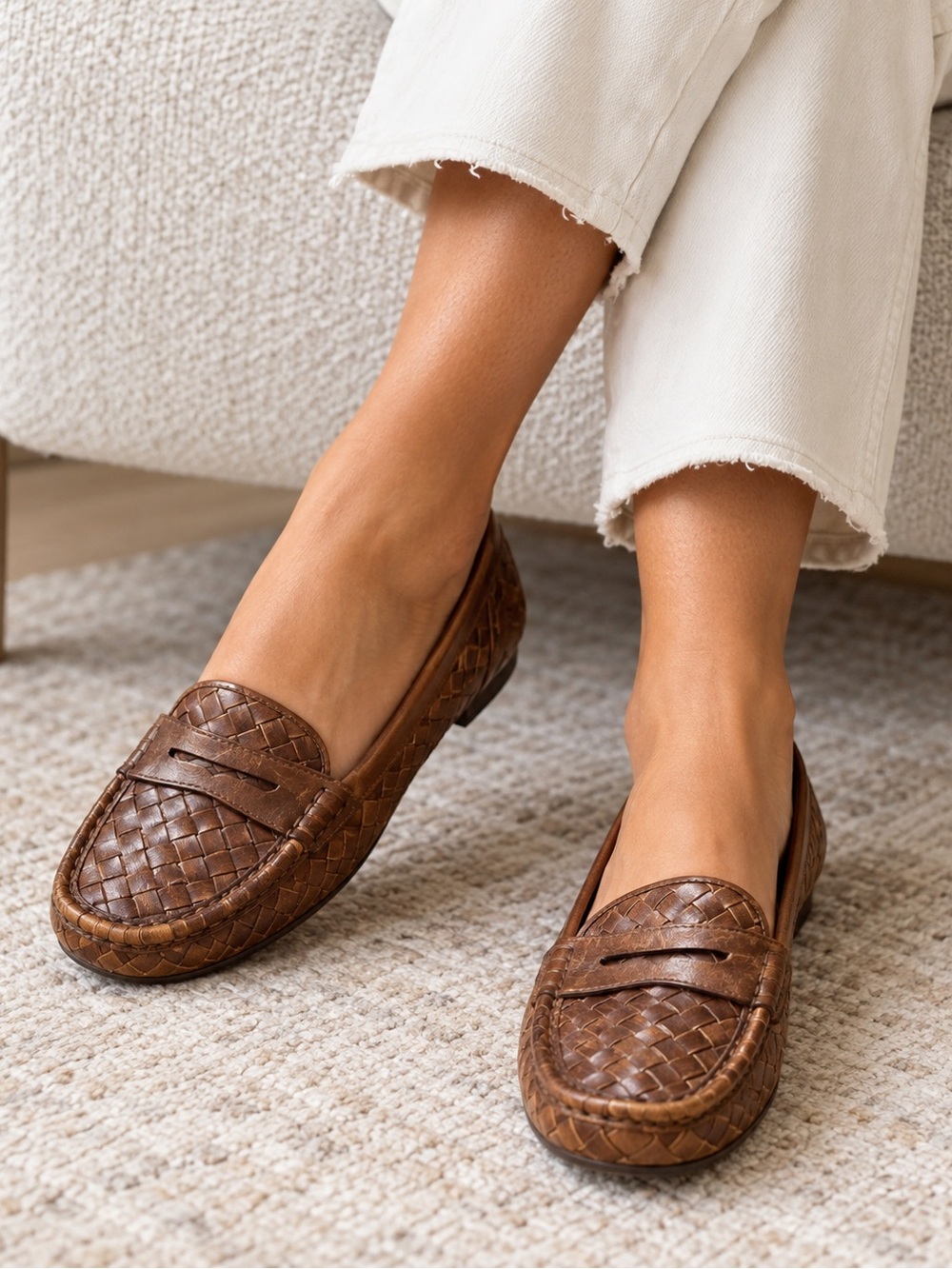 Cole Haan Brown Woven Leather Nike Air Penny Loafers Women’s 8B
